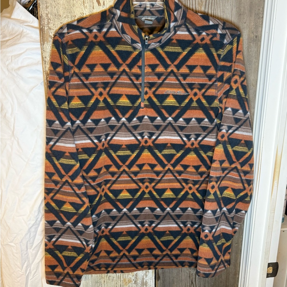 Eddie Bauer Men's Aztec/Western 1/4 Zip-Fleece - Orange, Brown and Black